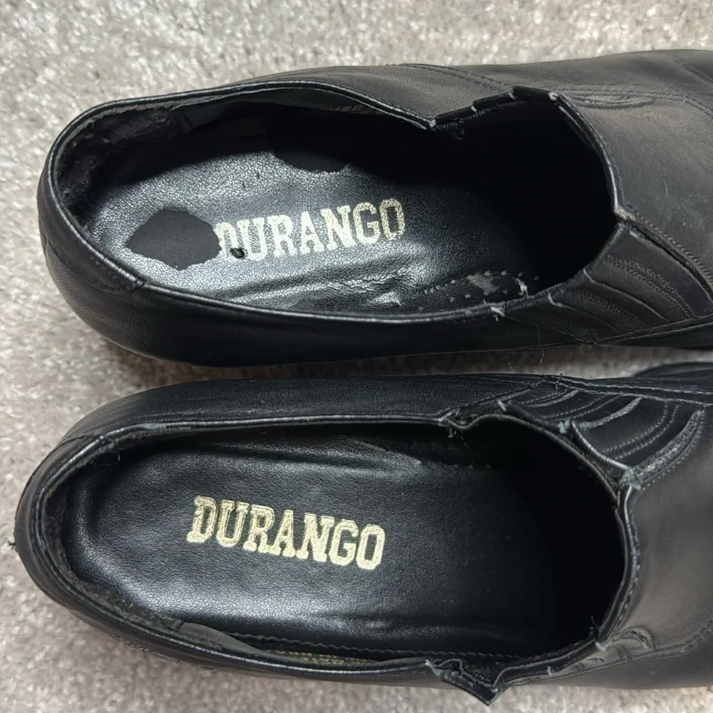 Black Leather Durango Heeled Ankle Cowboy Boots Moto Stitching Pointed Toe Sz 8 - Picture 8 of 12